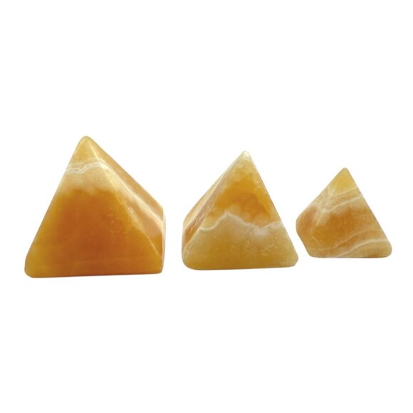Set Of 3 Vintage Polished Pyramid-Shaped Tan Onyx Stones For Decor Or Meditation - Picture 2 of 4